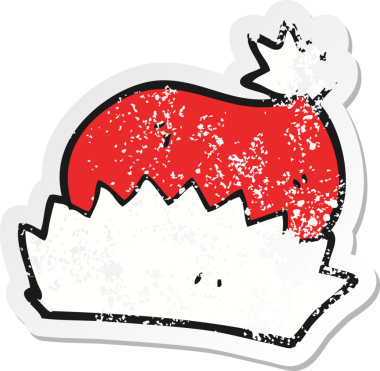 Bir insan tarafından çizilmiş bir karikatür Noel şapkasının gerilimli retro yapıştırması.