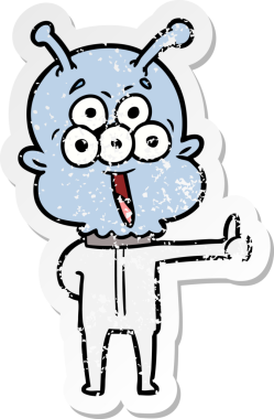 Bir insan tarafından çizilmiş mutlu çizgi film uzaylısının sıkıntılı çıkartması.