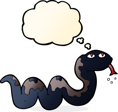 Bir insan tarafından çizilmiş düşünce baloncuklu çizgi film yılanı.