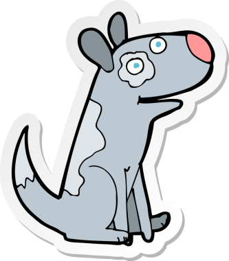 Bir insan tarafından çizilmiş mutlu bir köpeğin çıkartması.