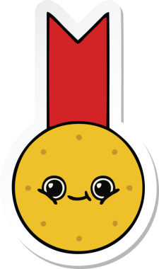 Bir insan tarafından çizilmiş şirin bir altın madalyanın çıkartması.