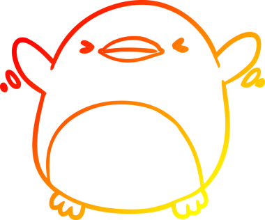 Bir insan tarafından çizilmiş kanat çırpan sevimli bir penguen çizimi.