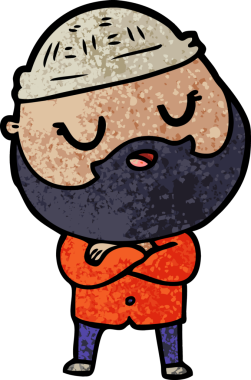 Bir insan tarafından çizilmiş sakallı bir çizgi film adamı.