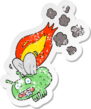 Bir karikatür sineğinin insan tarafından çizilen çarpma ve yakma yapışkanı.