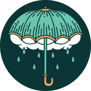 Bir insan tarafından çizilmiş ikonik bir şemsiye ve fırtına bulutu görüntüsü