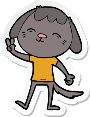 Bir insan tarafından çizilmiş mutlu bir köpeğin çıkartması.