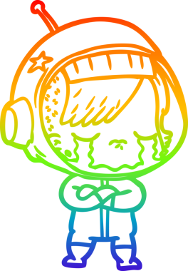 Gökkuşağı gradyan çizgi çizimi bir insan tarafından çizilmiş ağlayan astronot kız