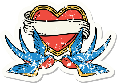 Geleneksel kırlangıç stili bir dövme ve bir insan tarafından çizilmiş bayrağı olan bir kalp.