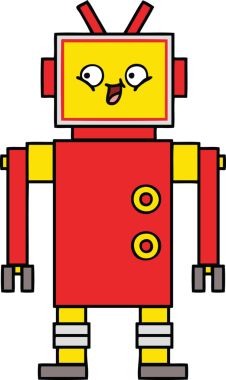 Bir insan tarafından çizilmiş sevimli bir robot karikatürü.