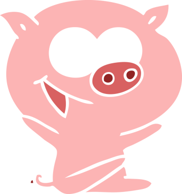 Bir insan tarafından çizilmiş neşeli domuz düz renkli çizgi film.