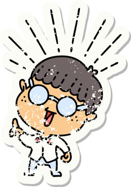 Bir insan tarafından çizilmiş dahice fikirli dövme stili bir adamın eski bir çıkartması.