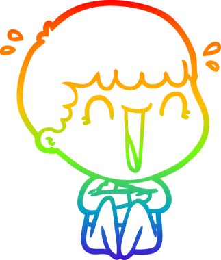 Gökkuşağı gradyan çizgisi bir insan tarafından çizilmiş gülen bir karikatür adamın çizimi