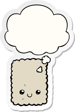 Düşünce baloncuklu çizgi film bisküvisi insan tarafından çizilmiş bir çıkartma.