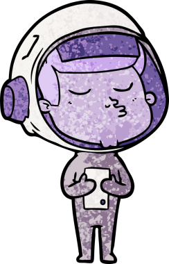 Bir insan tarafından çizilmiş kendine güvenen bir astronot çizgi filmi.