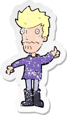 Bir insan tarafından çizilmiş baş parmak işareti veren endişeli bir karikatürün gerilimli çıkartması.