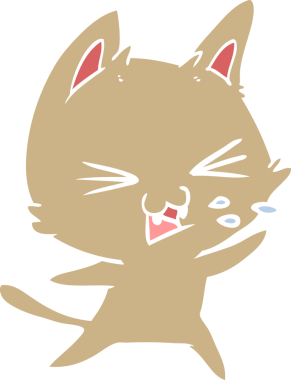 Bir insan tarafından çizilmiş düz renkli çizgi film kedisi.