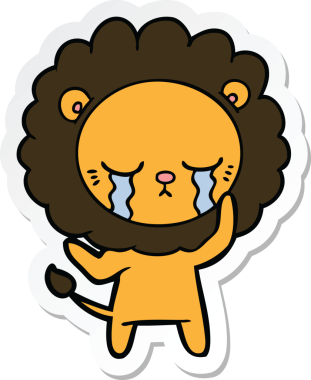 Bir insan tarafından çizilmiş ağlayan çizgi film aslanının çıkartması.