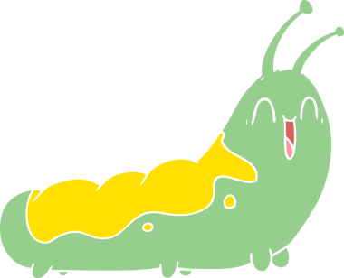 Bir insan tarafından çizilmiş komik düz renkli çizgi film tırtılı.