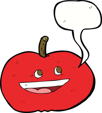 bir insan tarafından çizilmiş konuşma balonlu mutlu elma çizgi filmi.