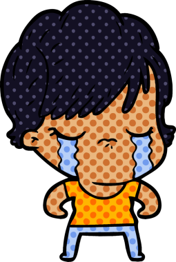 Bir insan tarafından çizilmiş ağlayan çizgi film kadını.