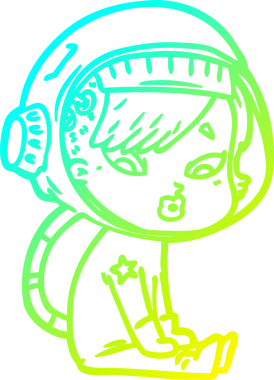 Bir insan tarafından çizilmiş soğuk gradyan çizgili astronot kadın çizimi.