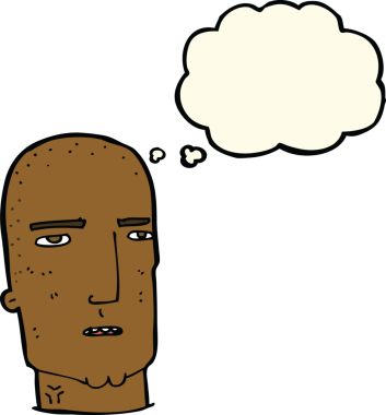 Düşünce baloncuğu bir insan tarafından çizilmiş kel, sert adam.