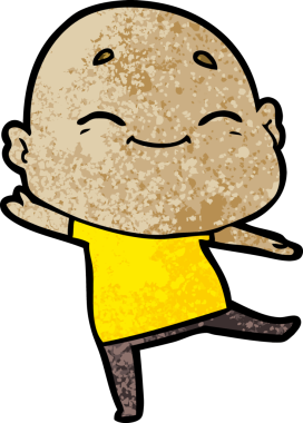 Bir insan tarafından çizilmiş mutlu kel adam çizgi filmi.