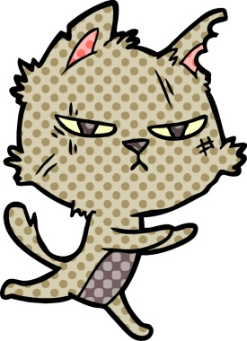 Bir insan tarafından çizilmiş sert çizgi film kedisi.