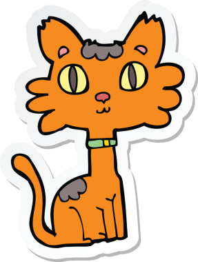 Bir insan tarafından çizilmiş çizgi film kedisinin çıkartması.