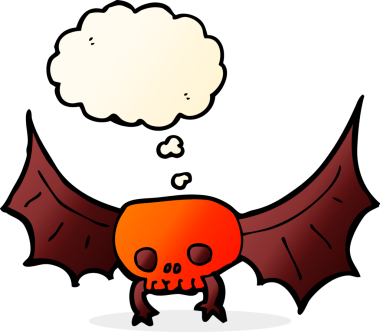 Bir insan tarafından çizilmiş düşünce baloncuklu korkunç kafatası sopası.