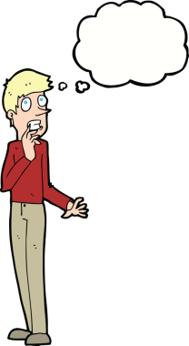 Bir insan tarafından çizilmiş düşünce balonlu endişeli bir adam.