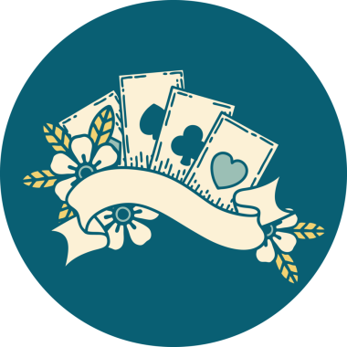 Bir insan tarafından çizilmiş kartların ve pankartın ikonik dövme şekli