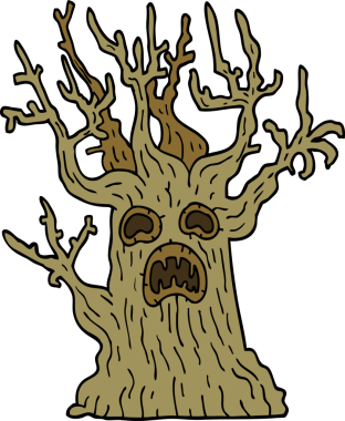 Bir insan tarafından çizilmiş karalama ürkünç ağaç.