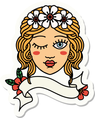 Dövme stili çıkartma. Bir insan tarafından çizilmiş genç kızların yüzü.