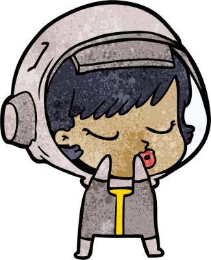 Utangaç çizgi film karakteri güzel astronot kız bir insan tarafından çizilmiş.