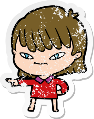 Bir insan tarafından çizilmiş karikatür çizen bir kadının sıkıntılı çıkartması.