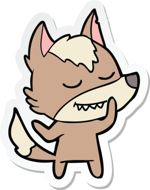 Bir insan tarafından çizilmiş dost canlısı bir kurt çizgi filminin çıkartması.