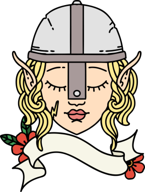 Retro Dövme Tarzı Elf Savaşçısı karakteri Bir insan tarafından çizilmiş