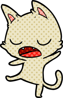 Bir insan tarafından çizilmiş konuşan kedi çizgi filmi.