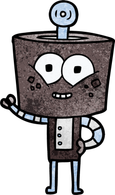 Bir insan tarafından çizilmiş mutlu çizgi film robotu