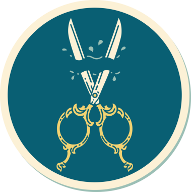 Bir insan tarafından çizilmiş geleneksel bir berber makas stili dövme çıkartması.