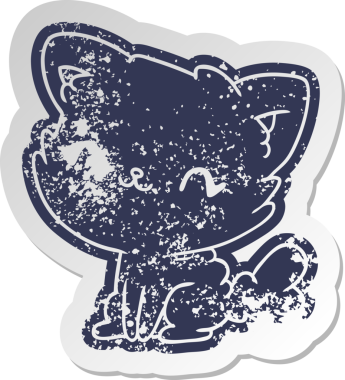 Sıkıntılı eski karikatür çıkartması sevimli kawaii pofuduk kedi bir insan tarafından çizilmiş