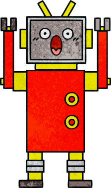 Bir insan tarafından çizilmiş bir robotun retro grunge dokusu