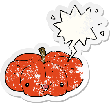 Konuşan balkabağı bir insan tarafından çizilmiş sıkıntılı eski bir çıkartma