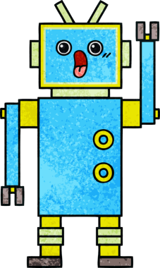 Bir insan tarafından çizilmiş bir robotun retro grunge dokusu