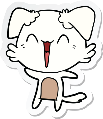 Bir insan tarafından çizilmiş mutlu bir köpek çizgi filminin çıkartması.