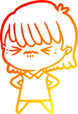 Bir insan tarafından çizilmiş kızgın bir çizgi film kızı çizimi.