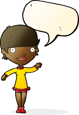 Bir insan tarafından çizilmiş konuşma balonlu bir kadın.