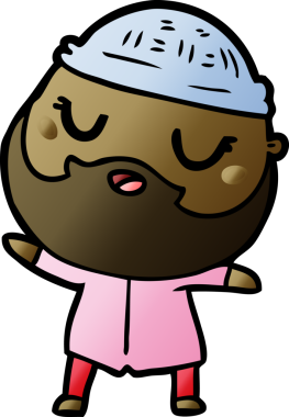 Bir insan tarafından çizilmiş sakallı bir çizgi film adamı.