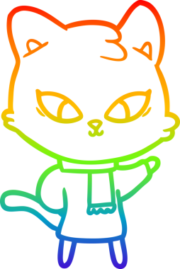 Gökkuşağı gradyan çizgisi bir insan tarafından çizilmiş şirin bir çizgi kedi çizimi